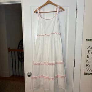 J Crew women’s white midi sundress. Size 6. Cottagecore Whimsical Cotton ruffles